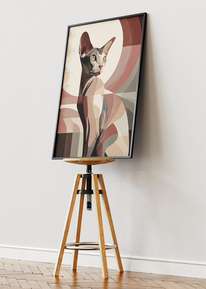Sphynx Cat Abstract Canvas Print & Poster – Modern Retro Pet Wall Art