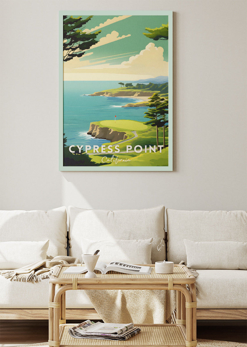 Cypress Point California Poster & Canvas Print – Illustrated Coastal Golf Course Wall Art