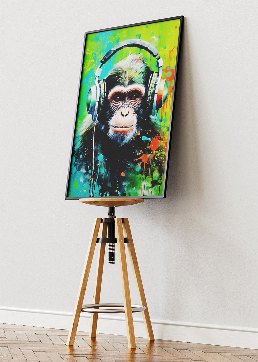 DJ Monkey Canvas Print & Poster – Music Animal Wall Art