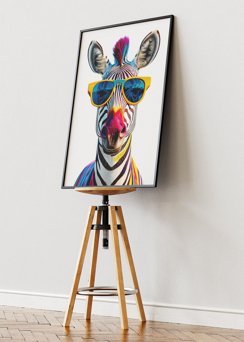 Cool Zebra With Sunglasses Canvas Print & Poster – Modern Pop Art Wall Decor