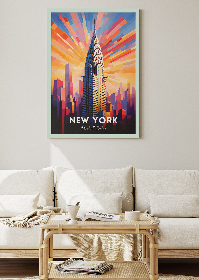 New York United States Poster & Canvas Print – Vibrant Chrysler Building Illustration