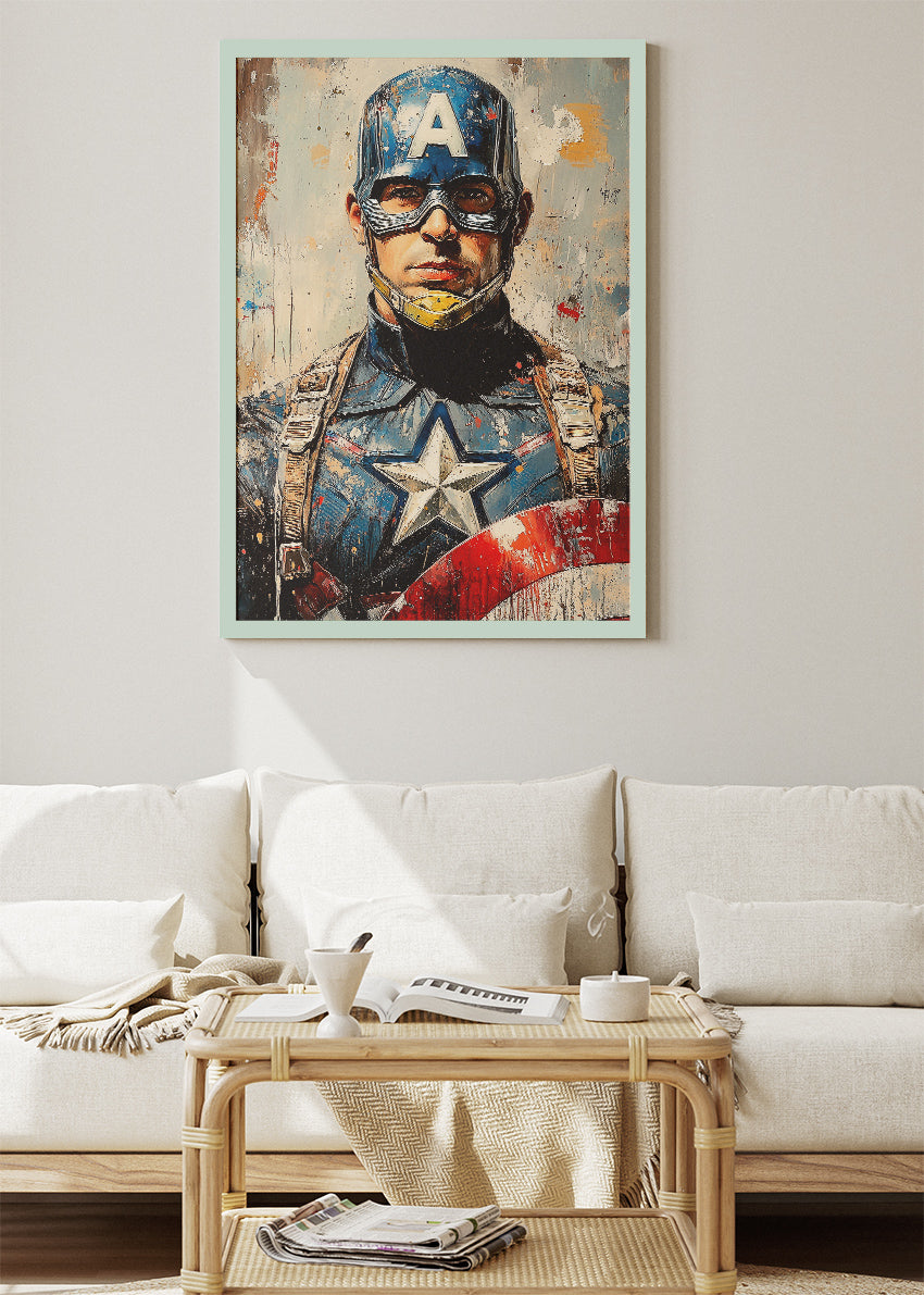 Captain America – Modern Patriotic Portrait Canvas & Poster Print – AI PRINT LAB