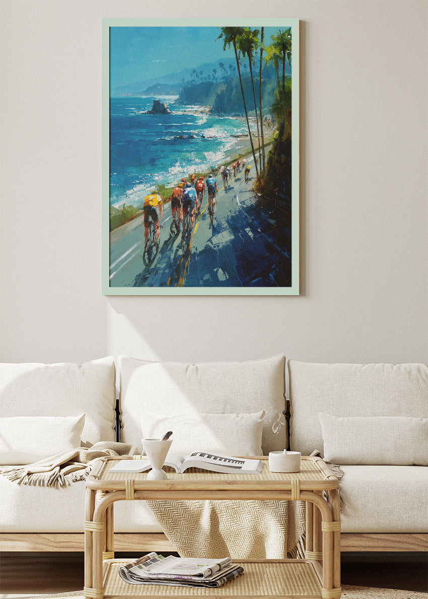 Pacific Coast Peloton Cycling Art Print & Canvas – Ocean Cliff Road Cycling Wall Art