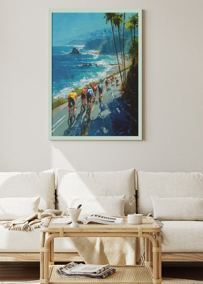 Pacific Coast Peloton Cycling Art Print & Canvas – Ocean Cliff Road Cycling Wall Art