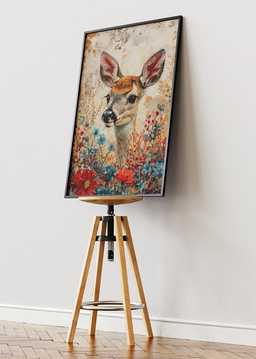 Floral Baby Deer Canvas Print & Poster – Gentle Wildlife Wall Art