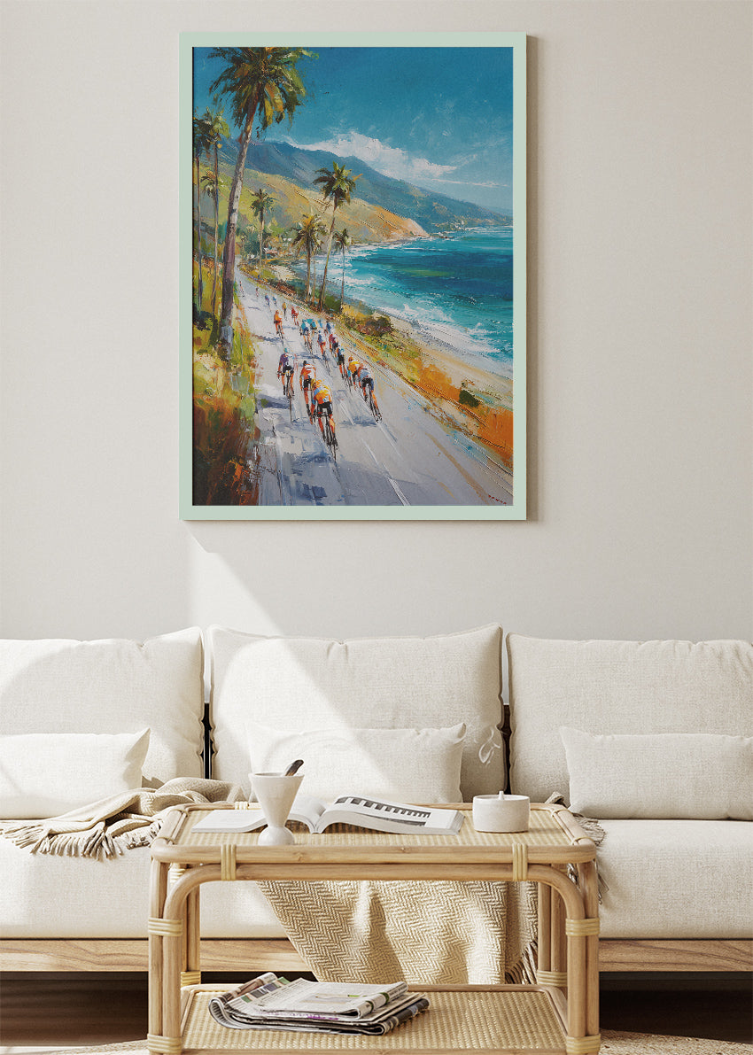 Palm Coast Peloton Cycling Art Print & Canvas – Coastal Road Cycling Wall Art