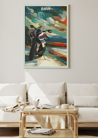 BMW Superbike Coastal Art Poster & Canvas