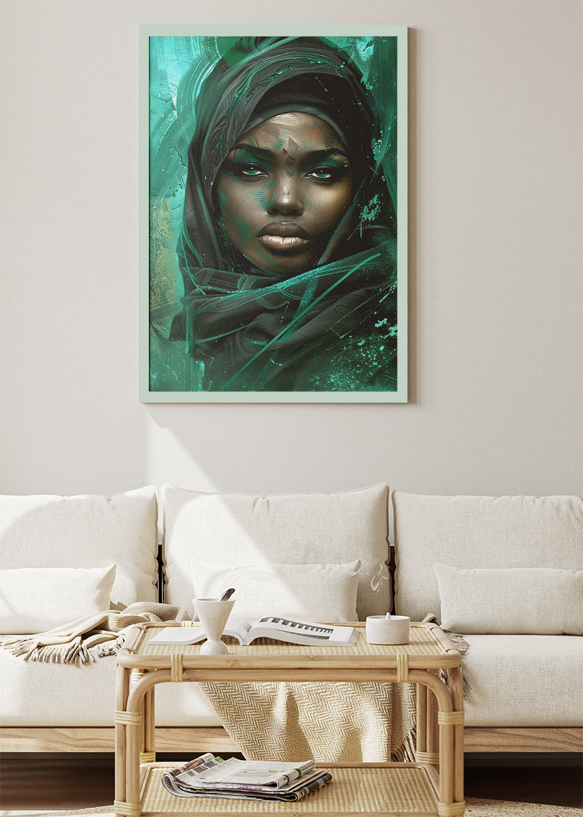 Emerald Aura Contemporary Portrait Canvas & Poster Print – AI PRINT LAB