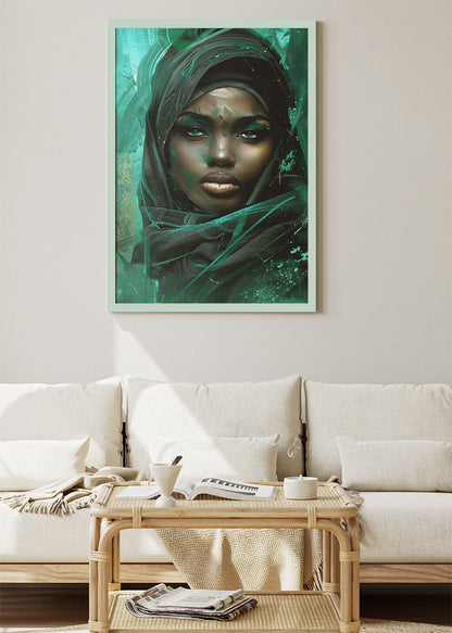 Emerald Aura Contemporary Portrait Canvas & Poster Print – AI PRINT LAB