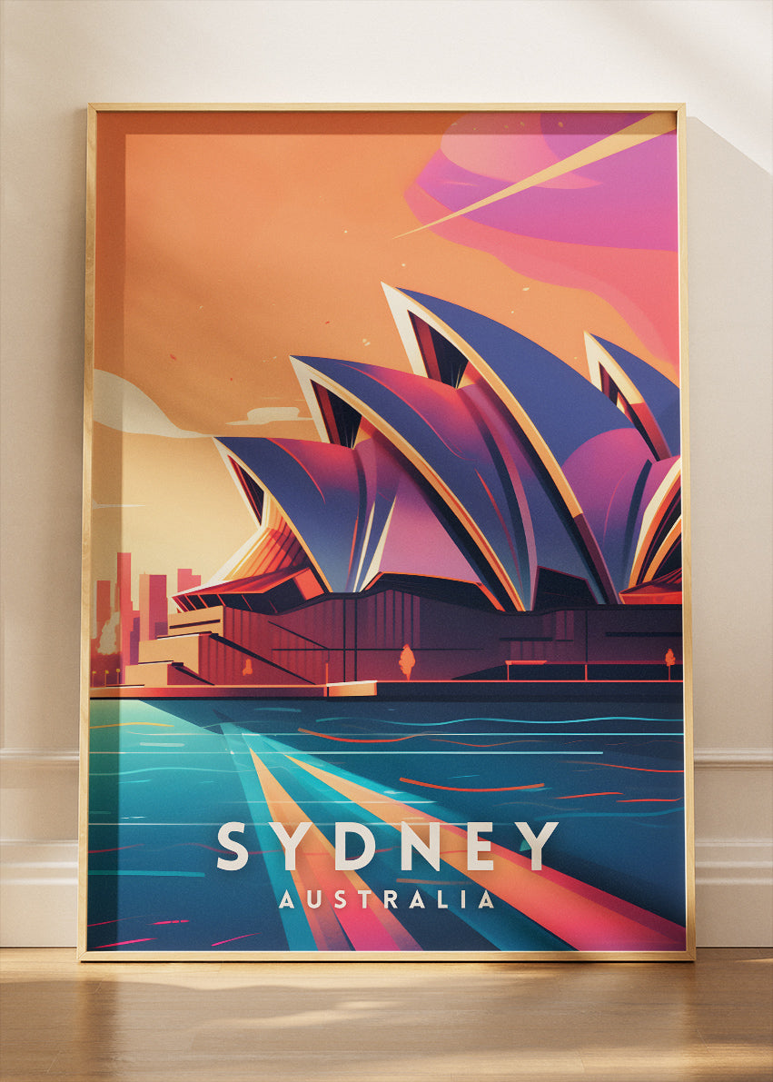 Sydney Australia Travel Poster & Canvas Wall Art – Modern Opera House Illustration Print