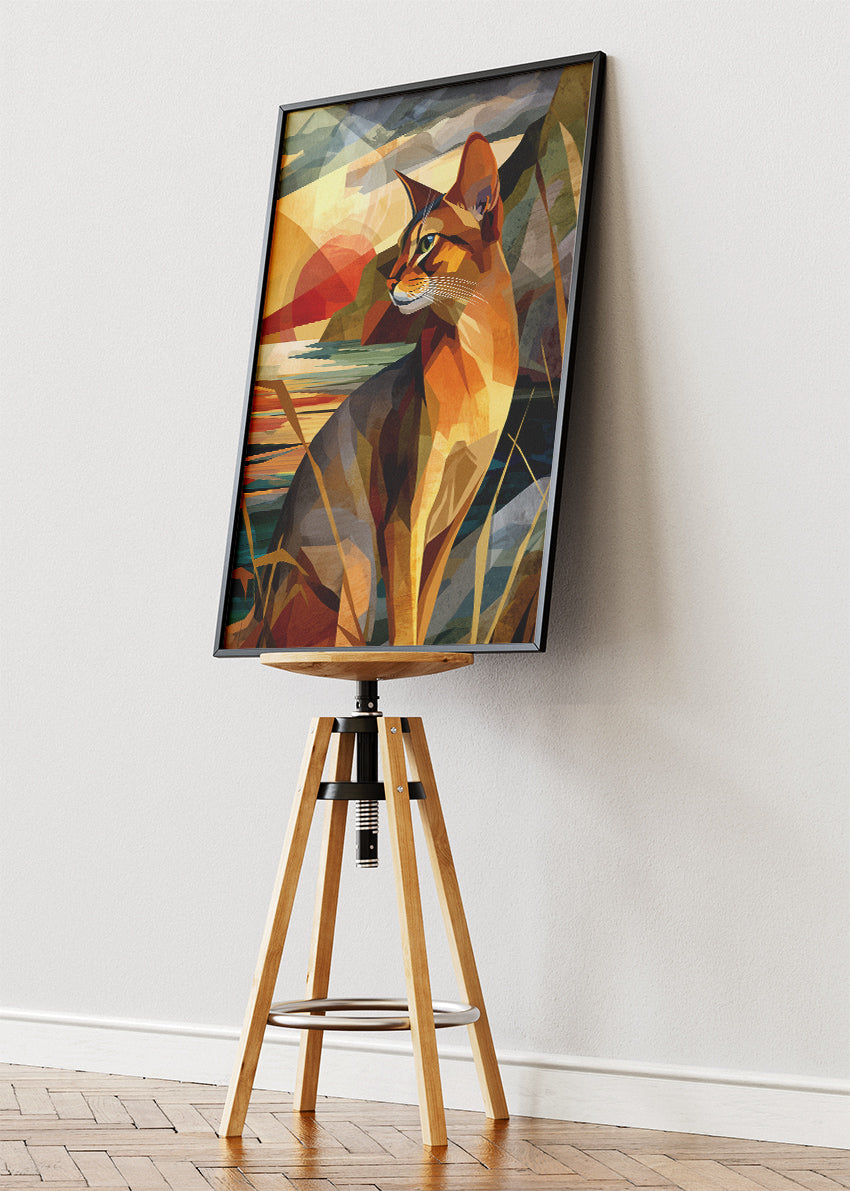 Geometric Sunset Cat Poster & Canvas Print – Modern Abstract Animal Art