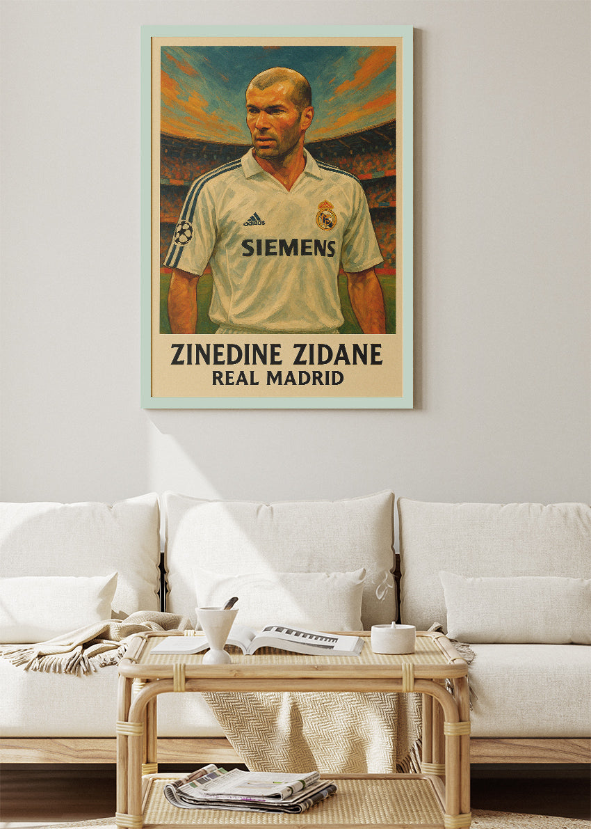 Zinedine Zidane Real Madrid Football Wall Art | Legendary Midfield Maestro Poster & Canvas