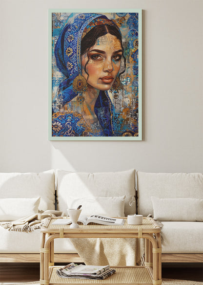 Royal Sapphire Mosaic Portrait Canvas & Poster Print – AI PRINT LAB