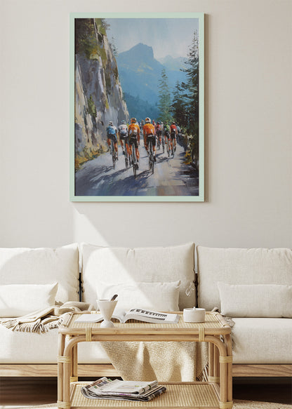 Alpine Mountain Peloton Cycling Art Print & Canvas – Scenic Climb Road Cycling Wall Art