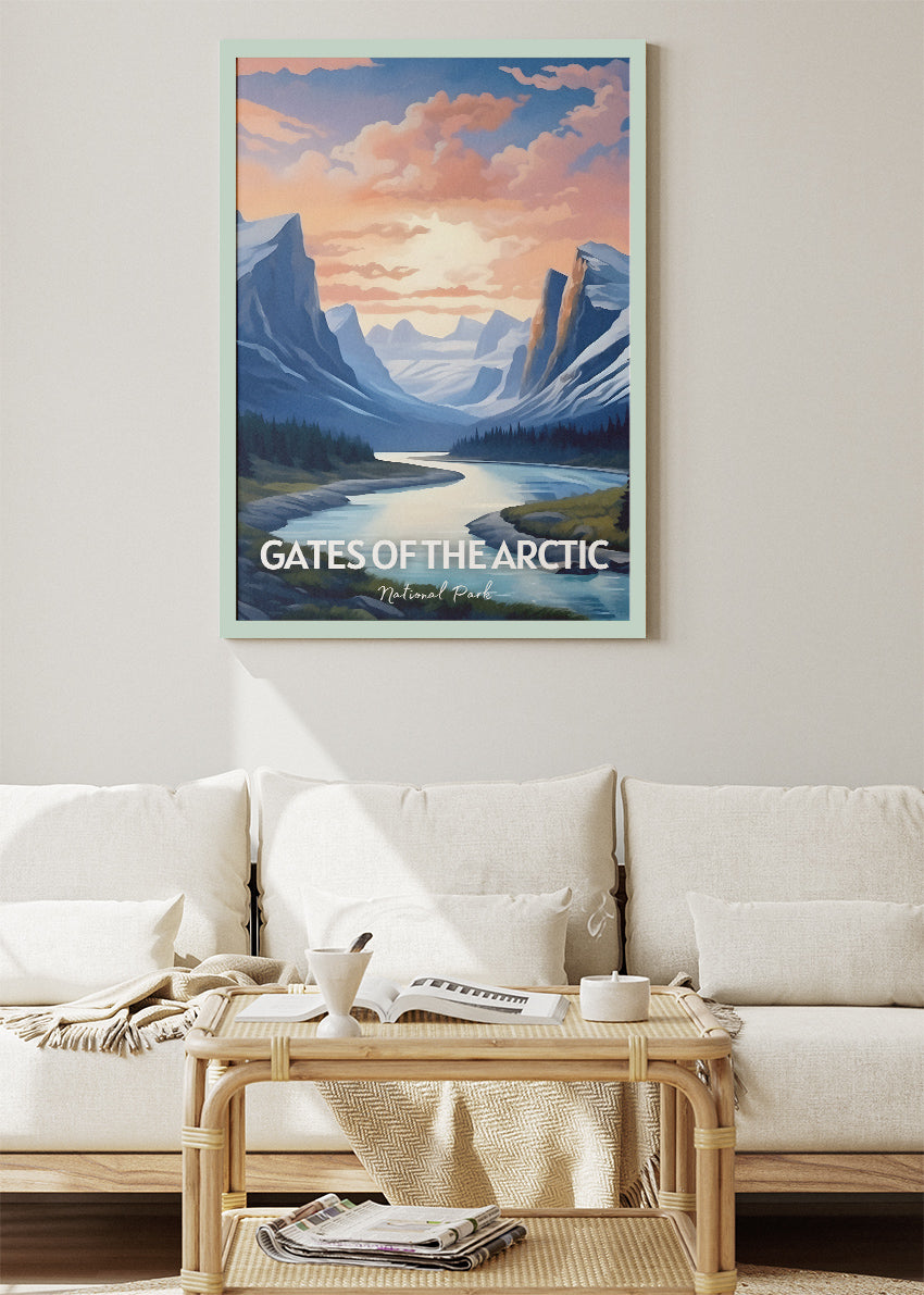 Gates of the Arctic National Park Poster & Canvas Print – Arctic Mountain Landscape Illustration Wall Art