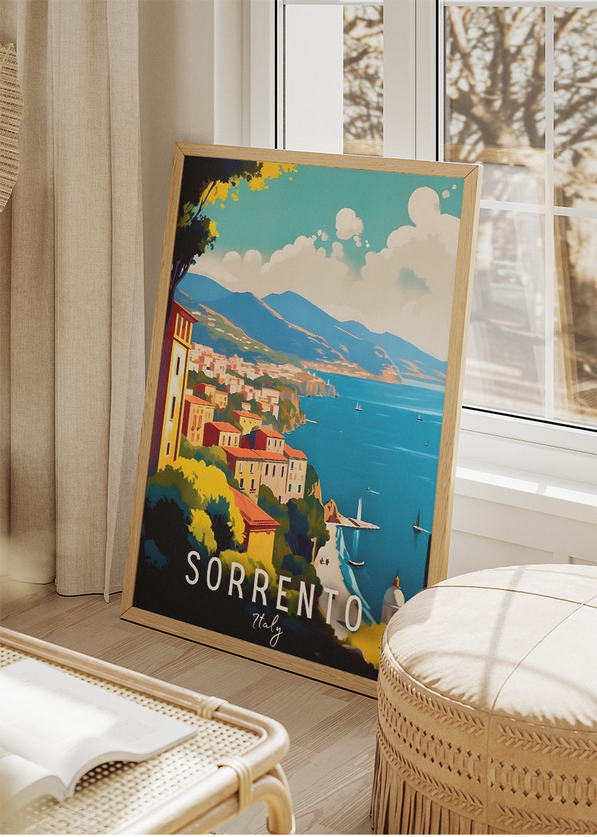 Sorrento Italy Poster & Canvas Print – Illustrated Coastal Panorama Art