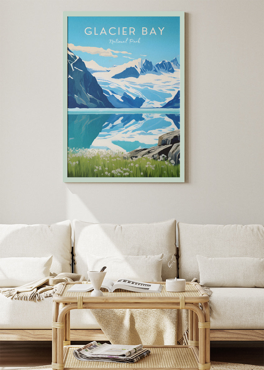 Glacier Bay National Park Poster & Canvas Print – Alaska Glacier Landscape Illustration Wall Art