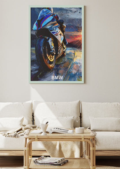BMW Superbike Rear View Performance Art Poster & Canvas