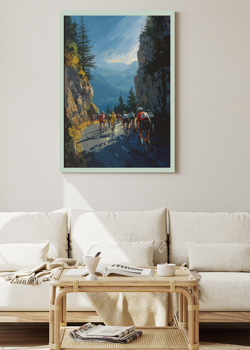 Mountain Pass Peloton Cycling Art Print & Canvas – Alpine Canyon Road Cycling Wall Art