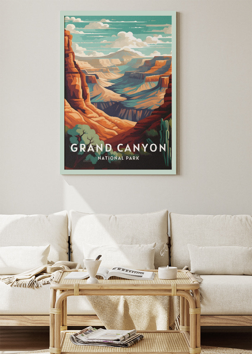 Grand Canyon National Park Poster & Canvas Print – Desert Canyon Landscape Illustration Wall Art