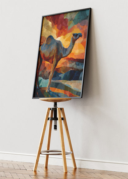 Sunset Camel Poster & Canvas Print – Colorful Desert Landscape Art