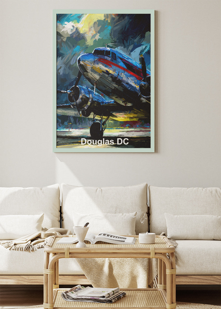 Douglas DC Vintage Aircraft Poster & Canvas Print – Classic Propeller Plane Art – Aiprintlab