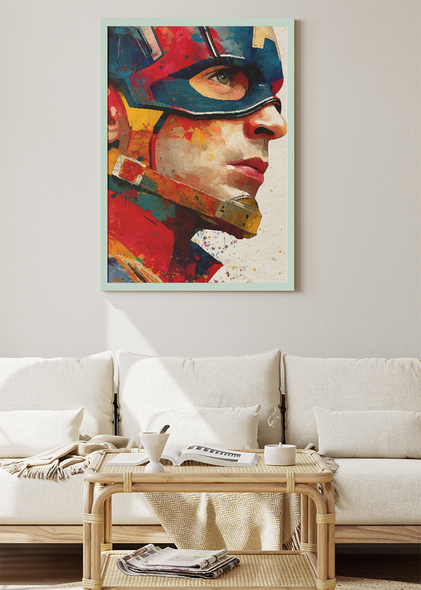 Captain America – Vibrant Close-Up Portrait Canvas & Poster Print – AI PRINT LAB