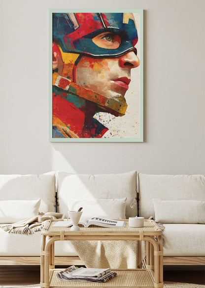 Captain America – Vibrant Close-Up Portrait Canvas & Poster Print – AI PRINT LAB