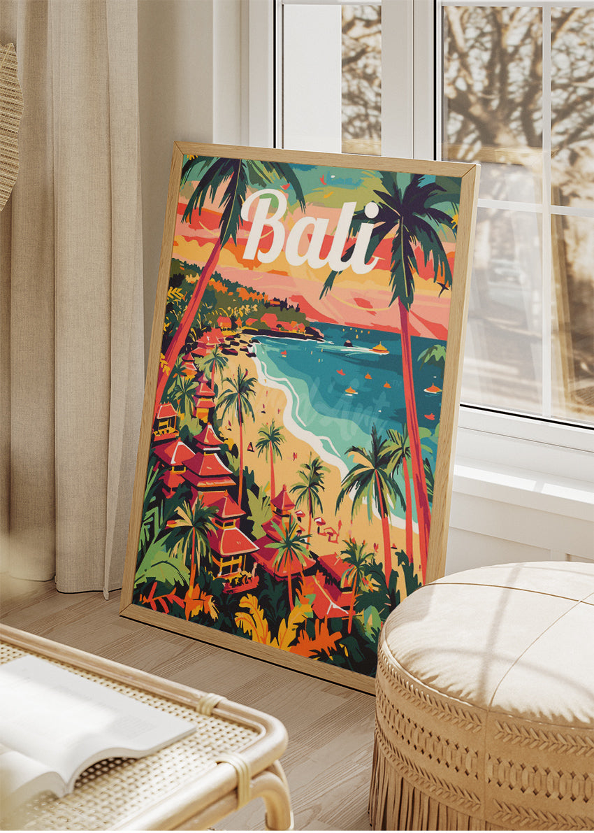Bali Tropical Beach Retro Poster & Canvas Print – Illustrated Island Paradise Art