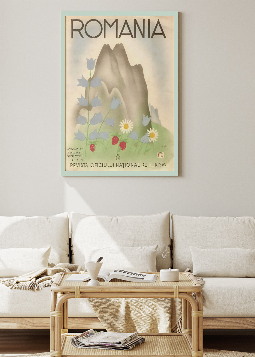 Romania Vintage Mountain & Wildflower Poster & Canvas Print – Classic Romanian Travel Art