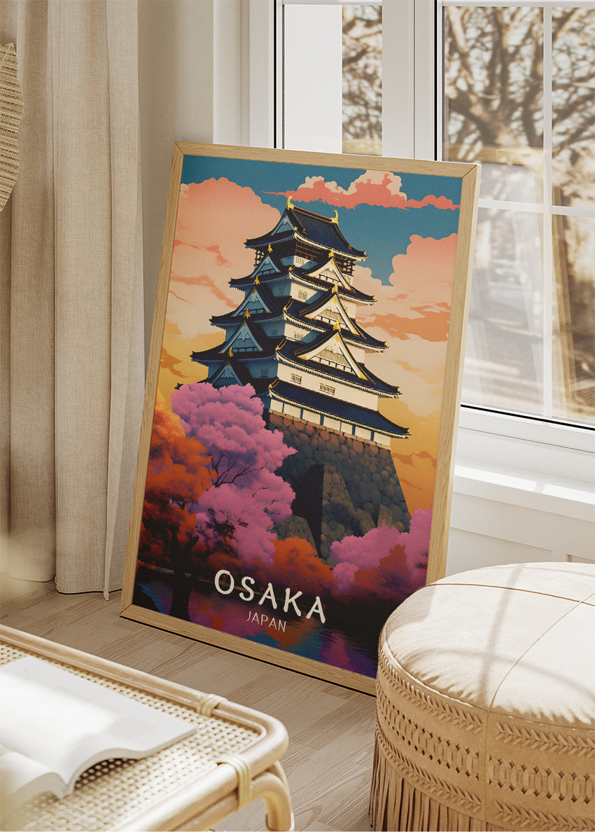 Osaka Japan Poster & Canvas Print – Illustrated Osaka Castle Art