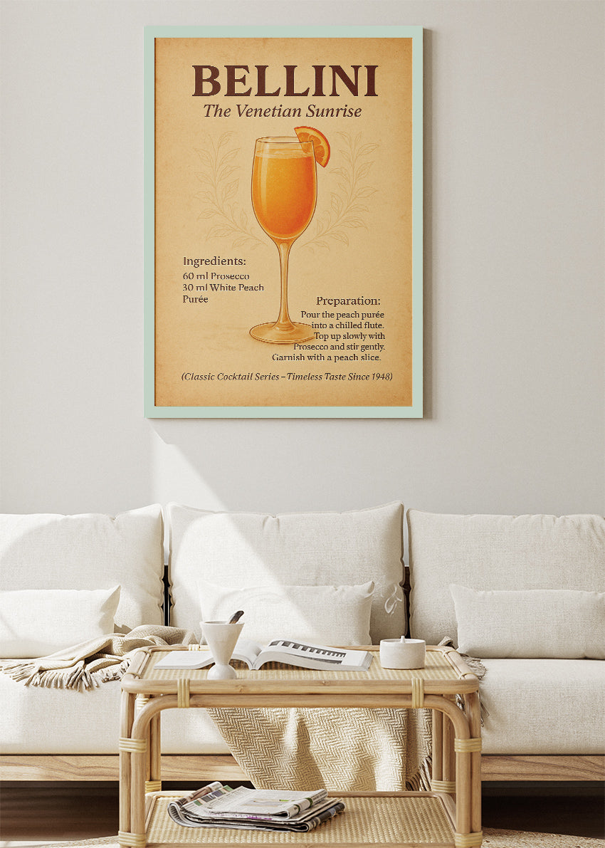 Bellini Vintage Cocktail Poster & Canvas Print | Classic Venetian Bar Wall Art