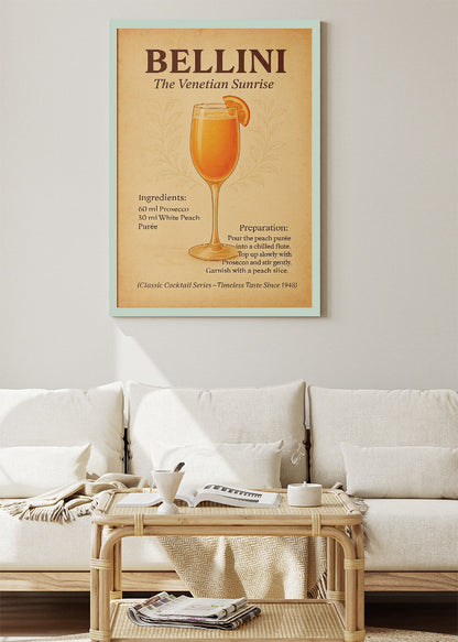 Bellini Vintage Cocktail Poster & Canvas Print | Classic Venetian Bar Wall Art