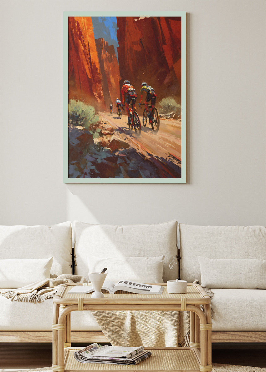 Mountain Road Cycling Art Print & Canvas – Adventure Cyclist Canyon Wall Art