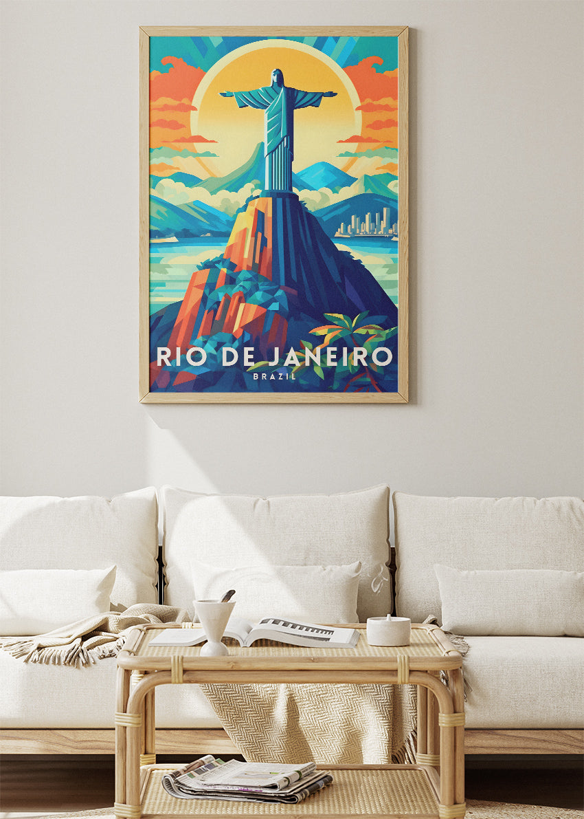Rio de Janeiro Christ the Redeemer Travel Poster & Canvas Print – Brazil Wall Art