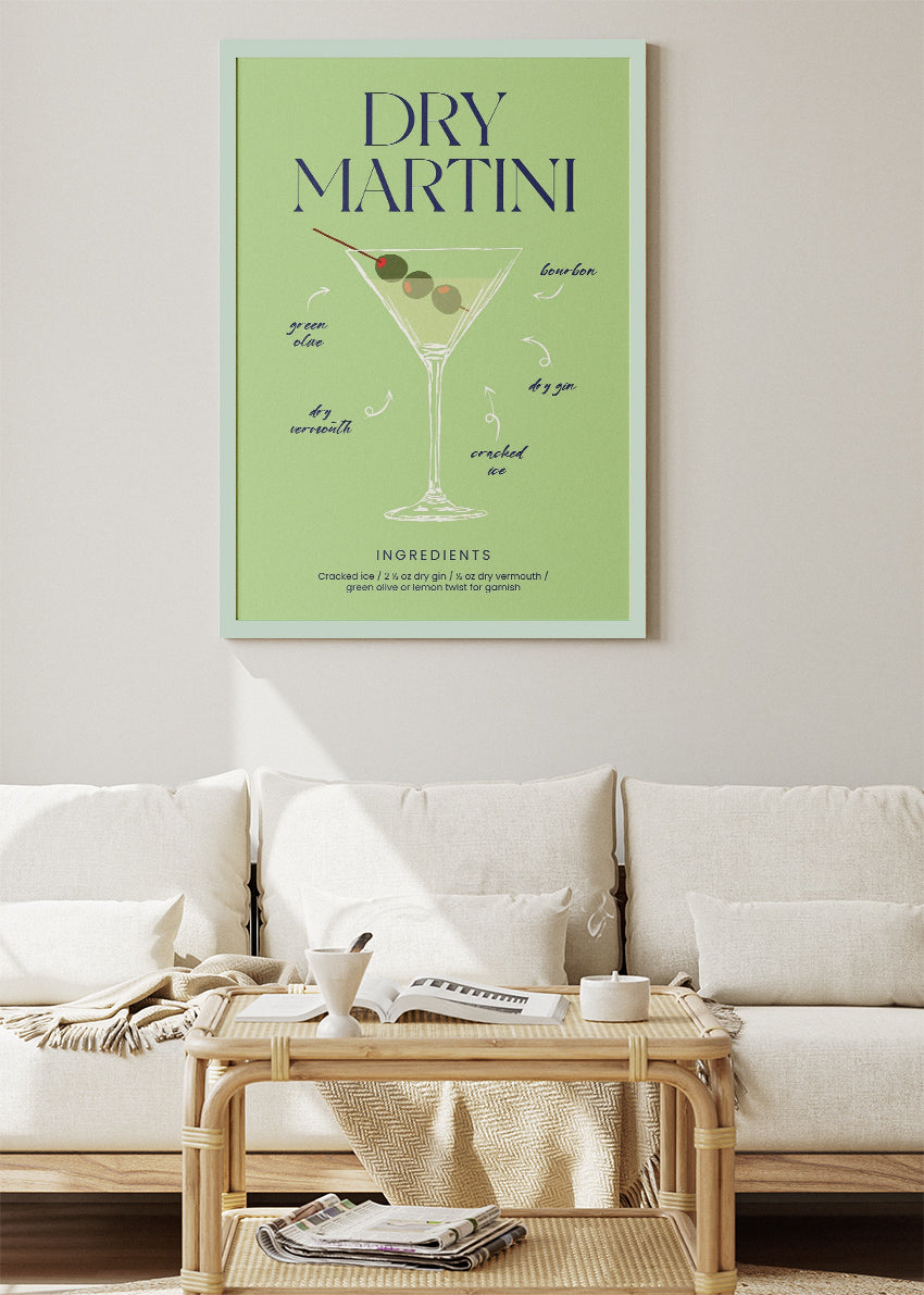 Dry Martini Cocktail Art Poster & Canvas Print – Minimal Bar Wall Decor