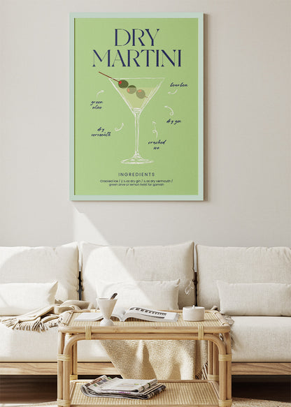 Dry Martini Cocktail Art Poster & Canvas Print – Minimal Bar Wall Decor