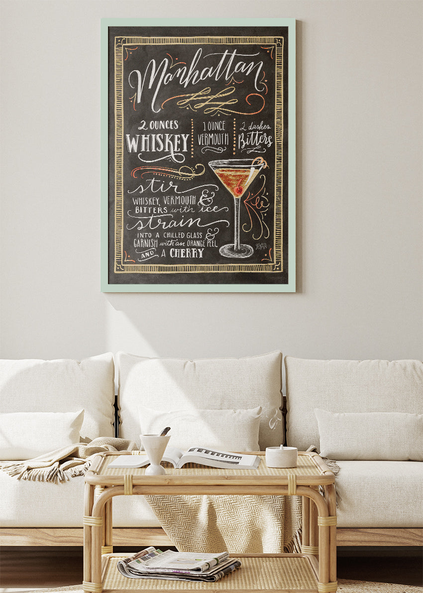 Manhattan Chalkboard Cocktail Recipe Poster & Canvas Print | Vintage Bar Wall Art