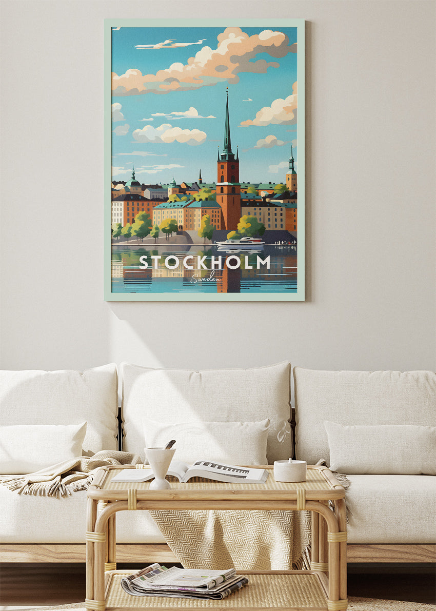 Stockholm Sweden Poster & Canvas Print – Scenic Waterfront Illustration
