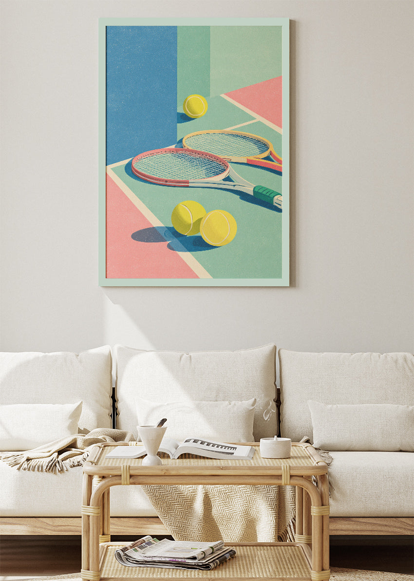 Tennis Court Rackets Poster & Canvas Print – Modern Sports Wall Art