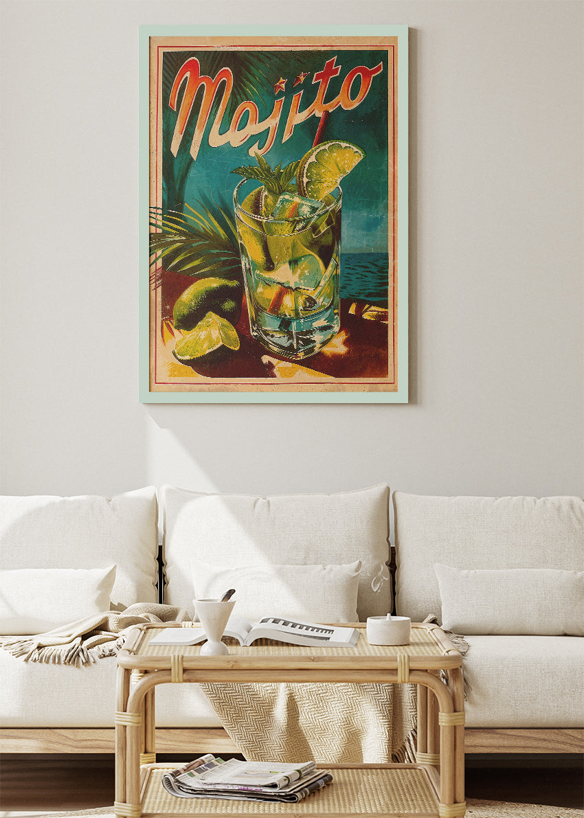 Mojito Vintage Tropical Cocktail Poster & Canvas Print | Retro Cuban Bar Wall Art