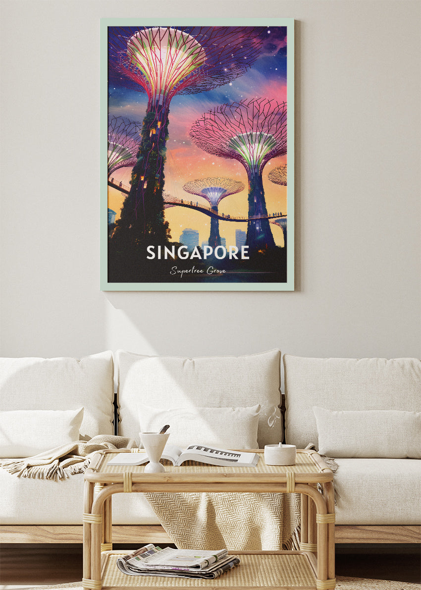 Singapore Supertree Grove Poster & Canvas Print – Futuristic Illustrated Travel Art – Marina Bay Singapore