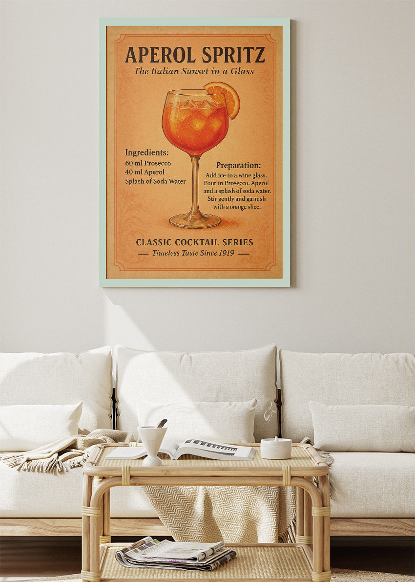 Aperol Spritz Vintage Cocktail Poster & Canvas Print | Classic Italian Bar Wall Art
