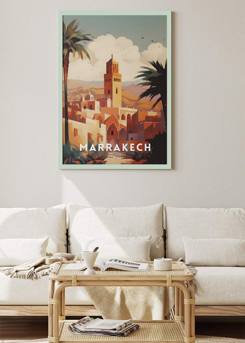 Marrakech Morocco Poster & Canvas Print – Illustrated Desert Medina Skyline Art