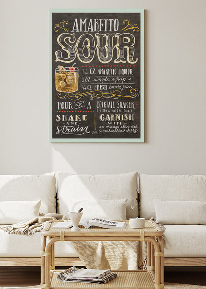 Amaretto Sour Recipe Poster & Canvas Print | Vintage Chalkboard Cocktail Wall Art