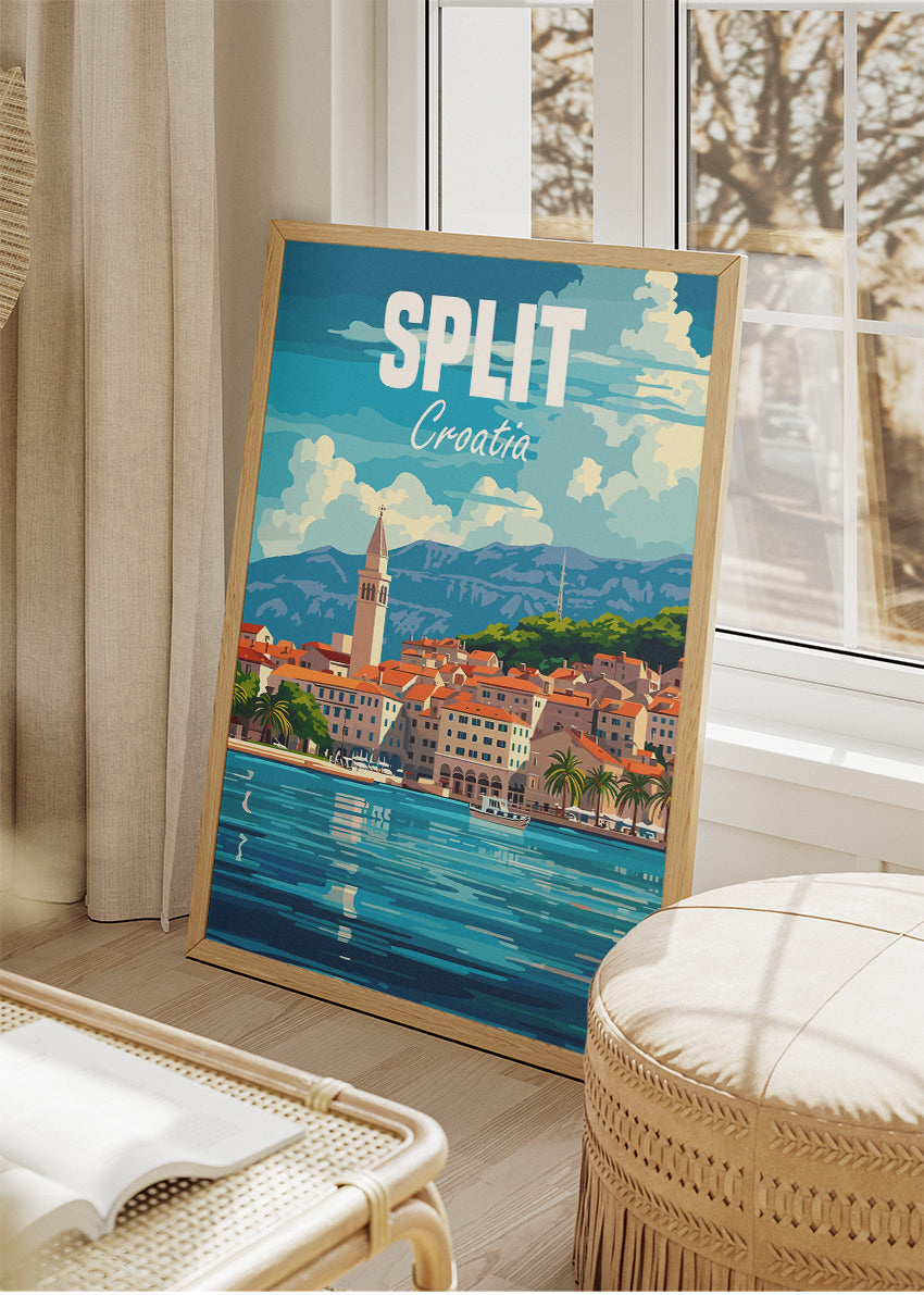Split Croatia Travel Poster & Canvas Print – Coastal City Illustration Wall Art