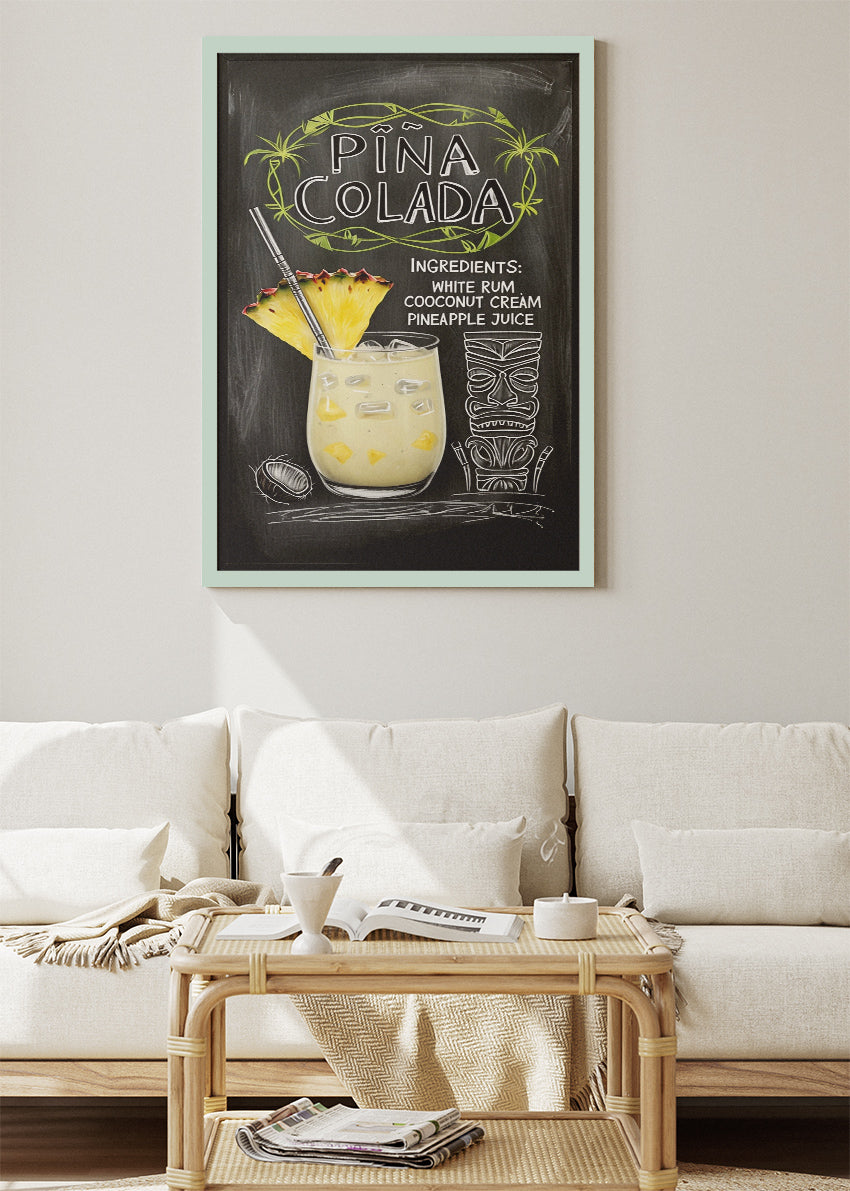 Piña Colada Chalkboard Poster & Canvas Print | Tiki Cocktail Bar Wall Art