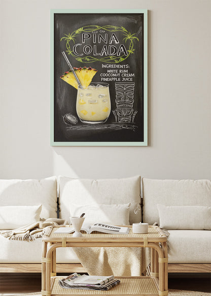 Piña Colada Chalkboard Poster & Canvas Print | Tiki Cocktail Bar Wall Art