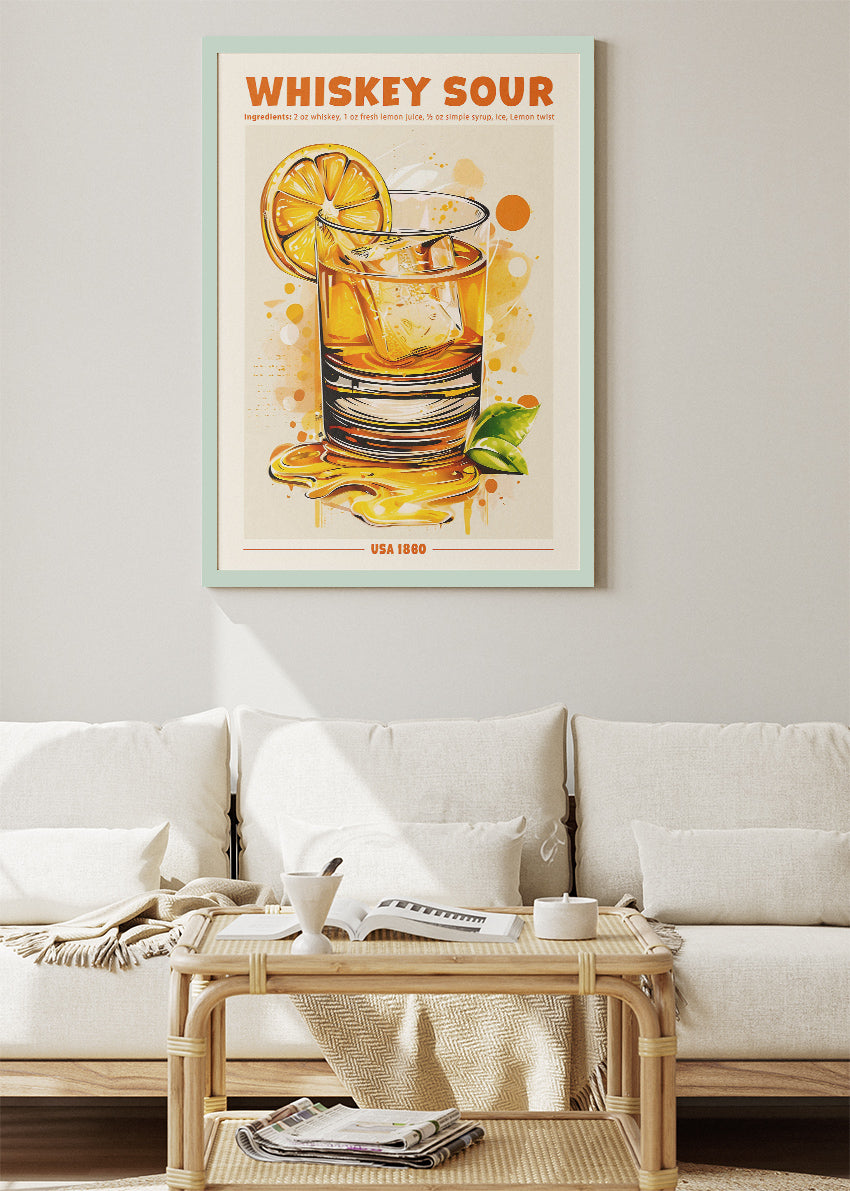Whiskey Sour Cocktail Poster & Canvas Print – Modern Vintage Bar Wall Art – AI PRINT LAB