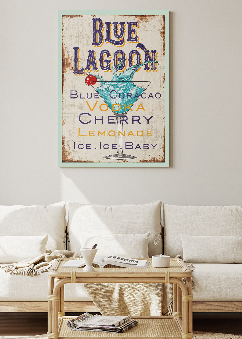 Blue Lagoon Vintage Cocktail Poster & Canvas Print | Retro Bar Sign Wall Art